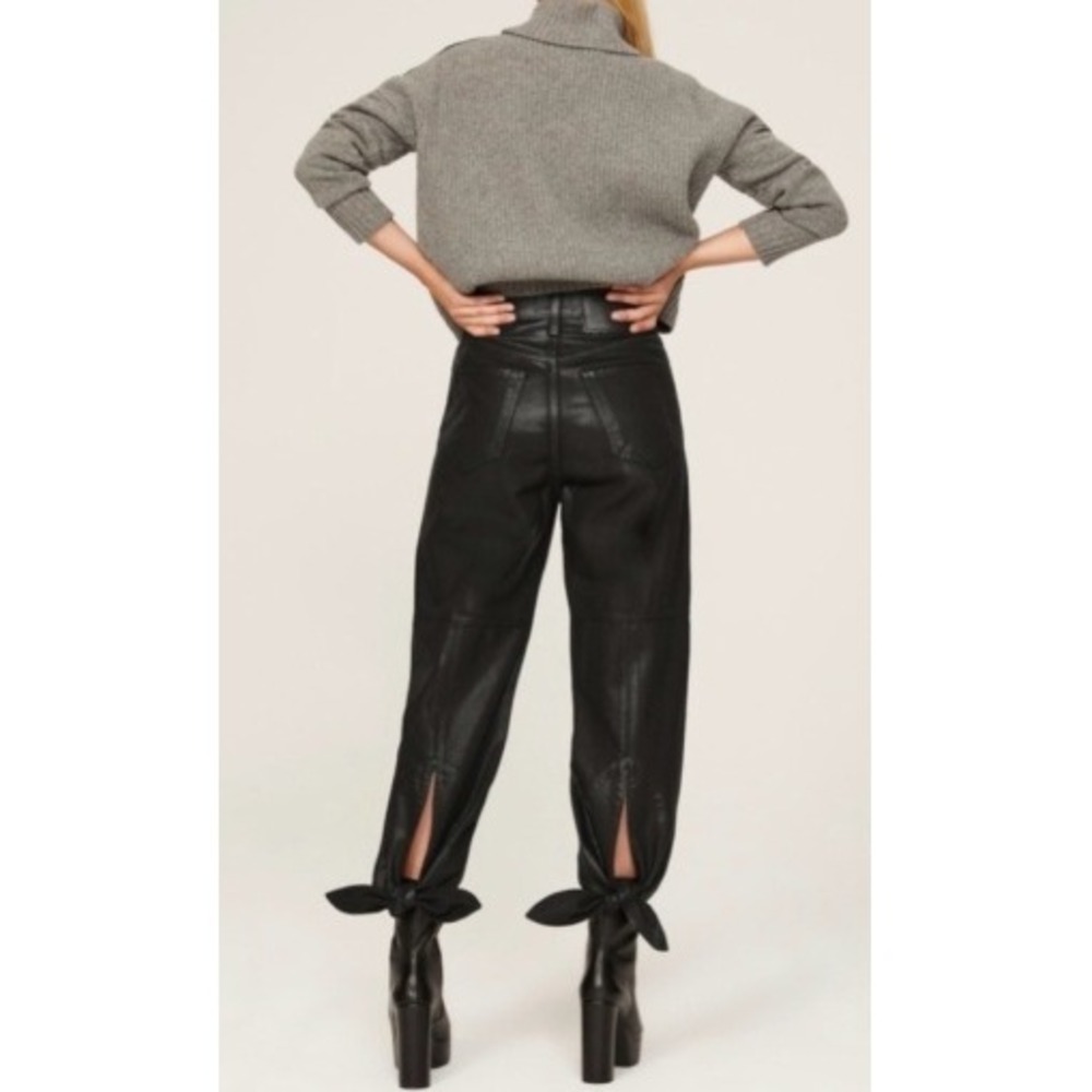 7 For All Mankind Black Coated Bow‎ Ankle Jeans High Rise Straight Leg Size 26